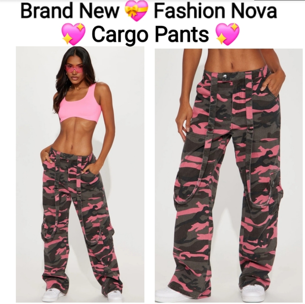 Fashion Nova Pink/Combo Cargo Pants Size L - Picture 10 of 10